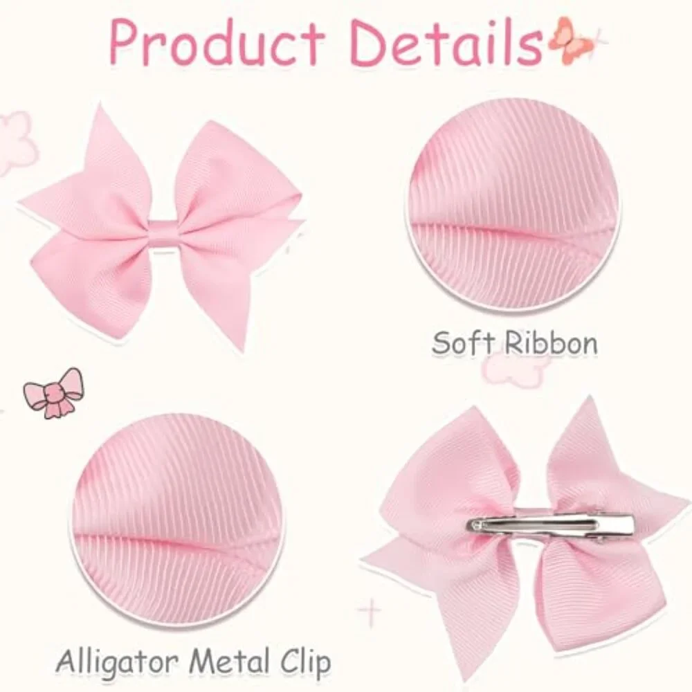 40 Pcs 3.5 Inch Grosgrain Ribbon Hair Bows with Alligator Clips